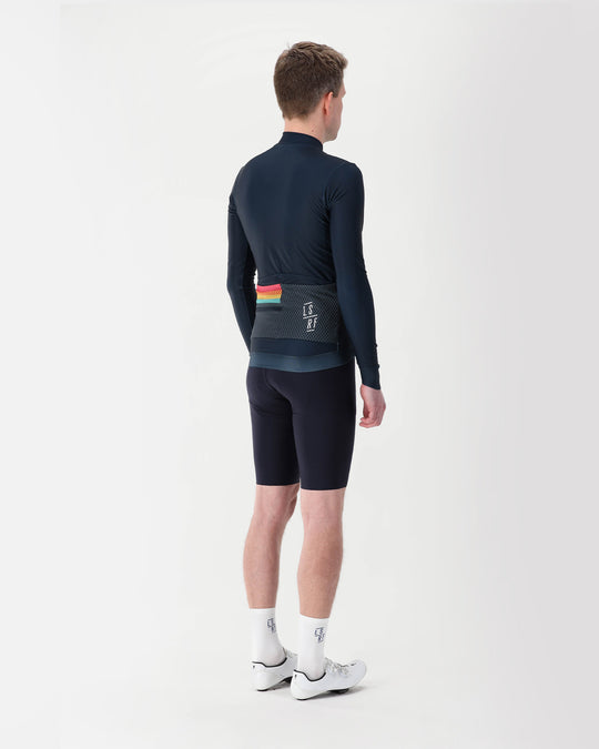 Men long sleeve winter cycling jersey in blue. Long Sleeve Jersey | LSRF | Half Moon Bay