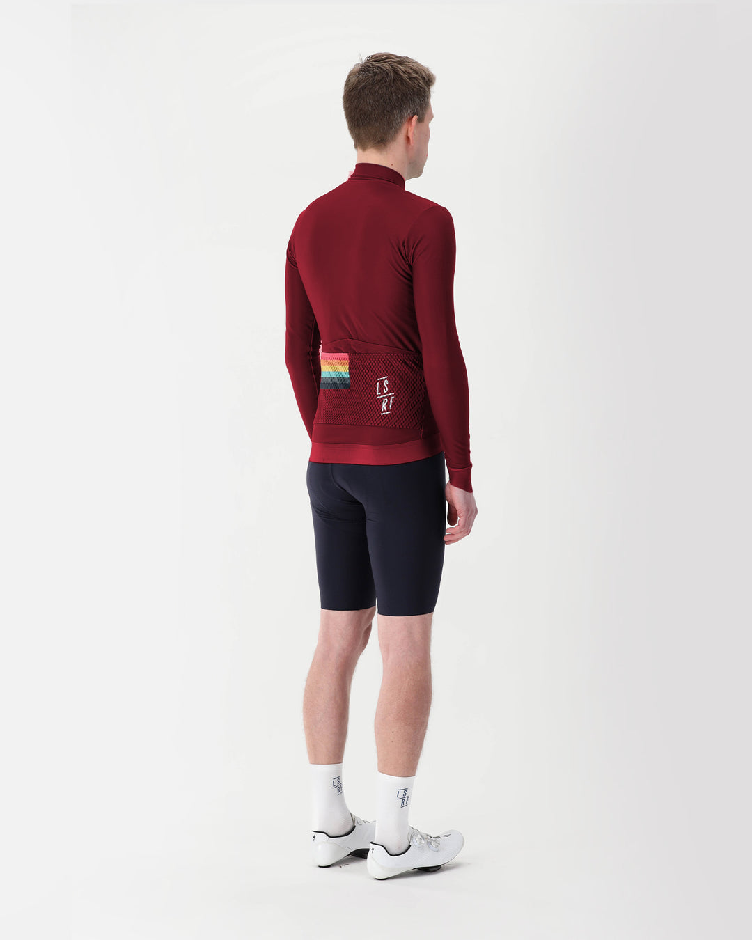 Men long sleeve winter cycling jersey in red. Long Sleeve Jersey | LSRF | Mid Berkeley