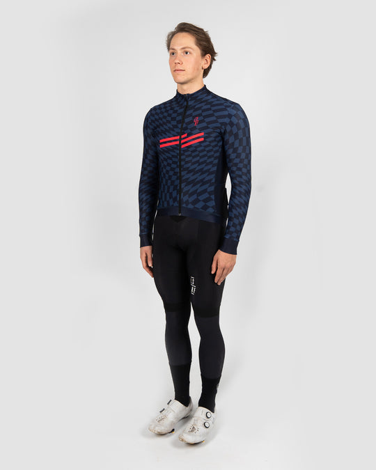 Best winter cycling jerseys for men in dark blue. Thermal LS Jersey | LSRF | Granite Chief