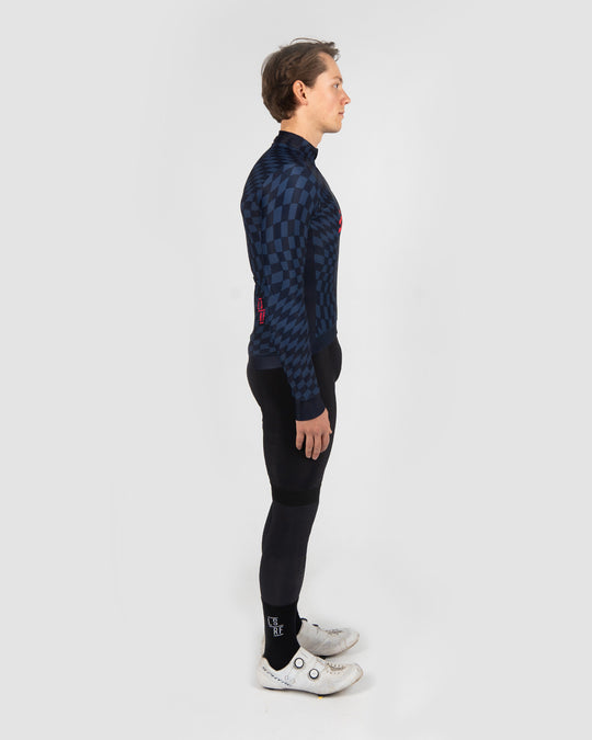 Men long sleeve winter cycling jersey in dark blue. Thermal LS Jersey | LSRF | Granite Chief