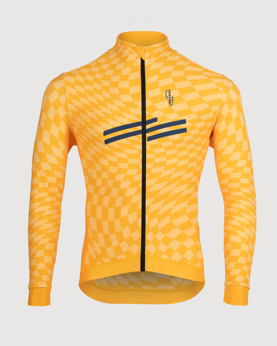 Men long sleeve winter cycling jersey in yellow. Thermal LS Jersey | LSRF | Scott Peak